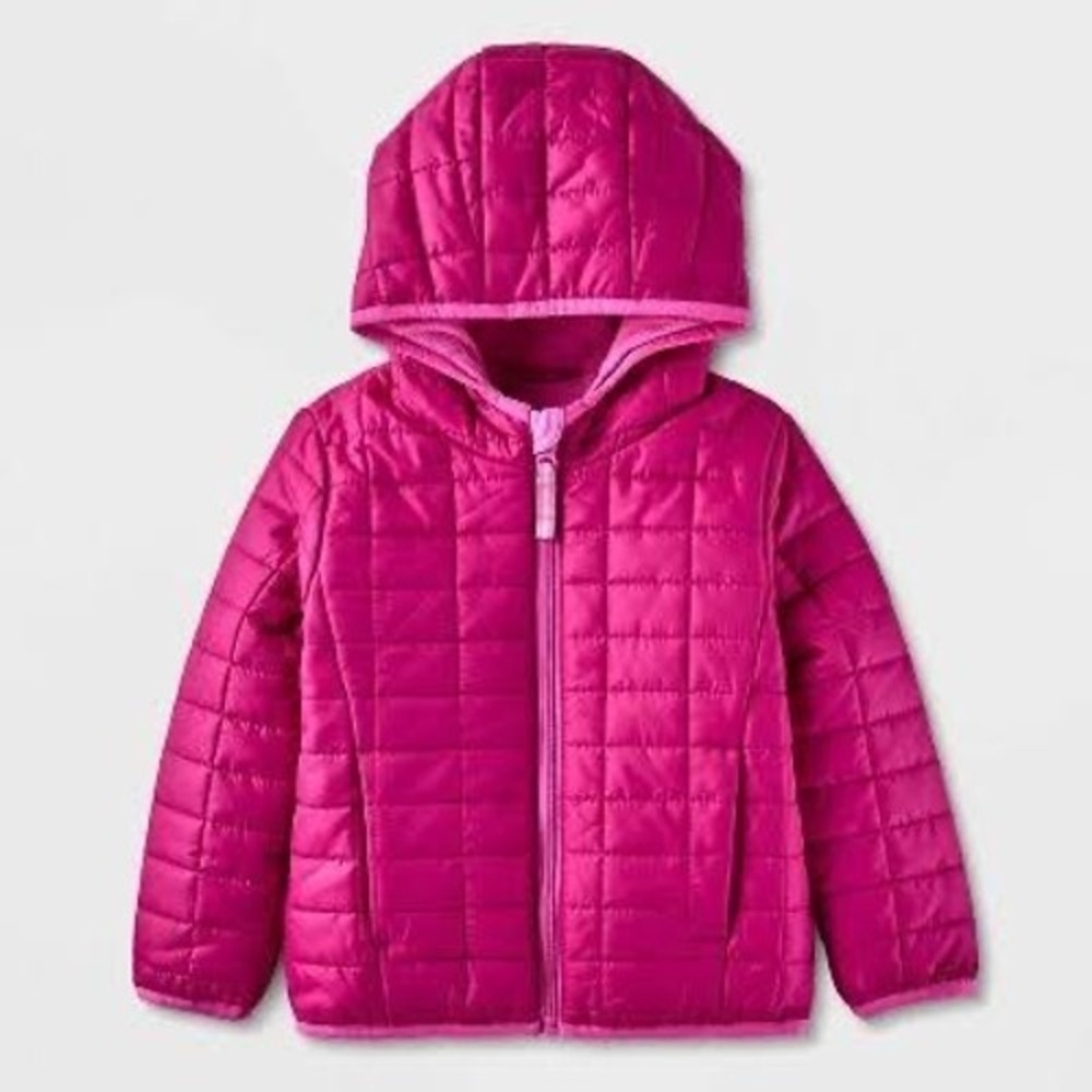 Cat & Jack Toddler Girls Hot Pink Quilted Fleece Lined‎ Puffer Jacket 3T